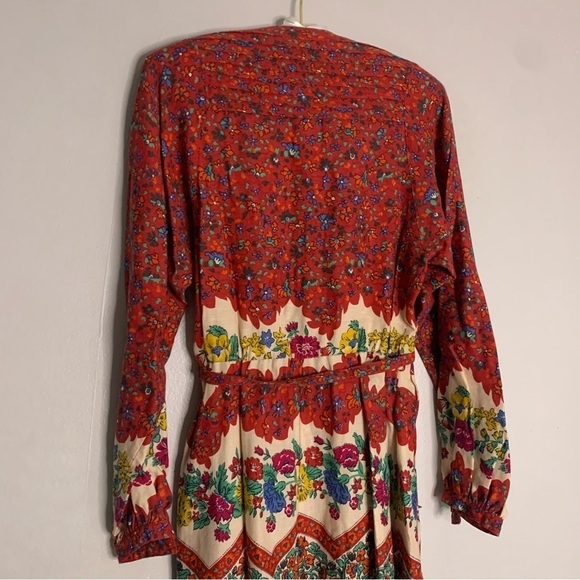 Albert Nipon Long Sleeve red floral button front a line dress small Vintage - Picture 9 of 15